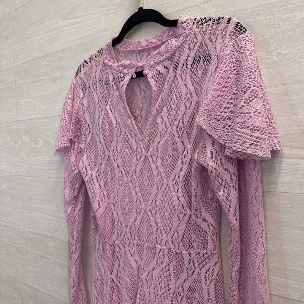 Free People Purple Lace Long Sleeve Ruffle Detail Dress Small