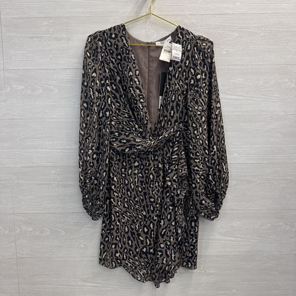 Shona Joy Grey Leopard Print long Sleeve Dress 6