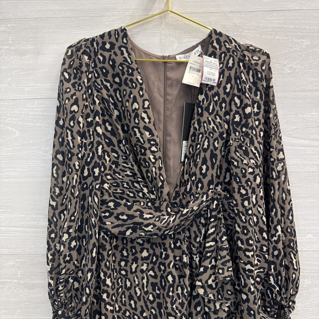 Shona Joy Grey Leopard Print long Sleeve Dress 6