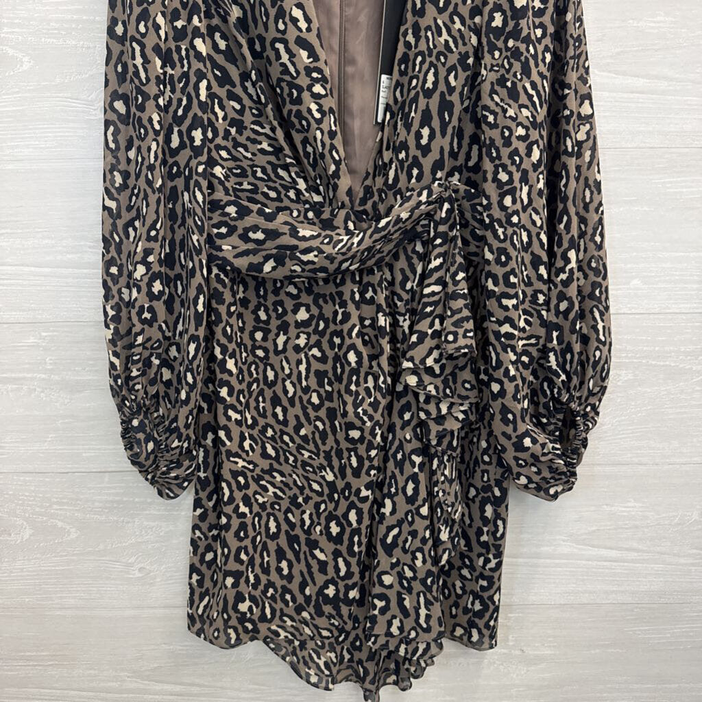 Shona Joy Grey Leopard Print long Sleeve Dress 6