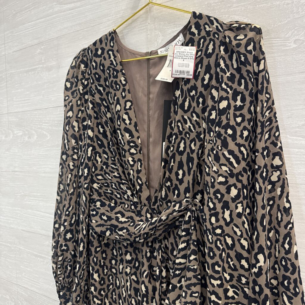 Shona Joy Grey Leopard Print long Sleeve Dress 6