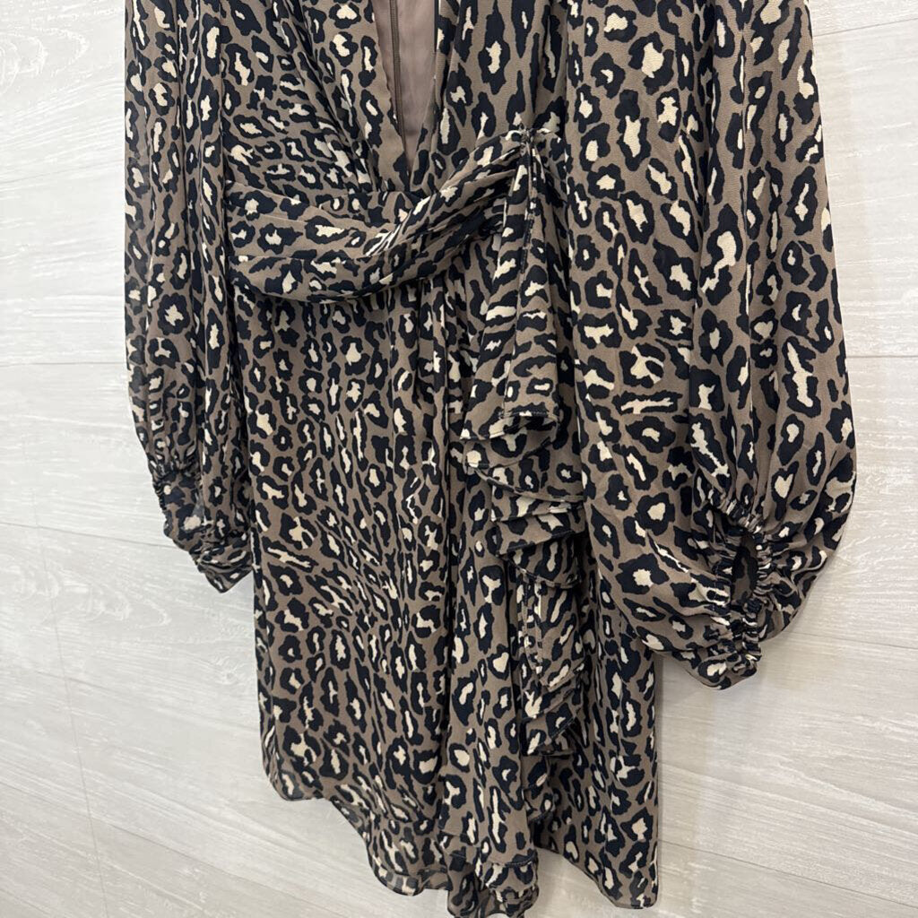 Shona Joy Grey Leopard Print long Sleeve Dress 6