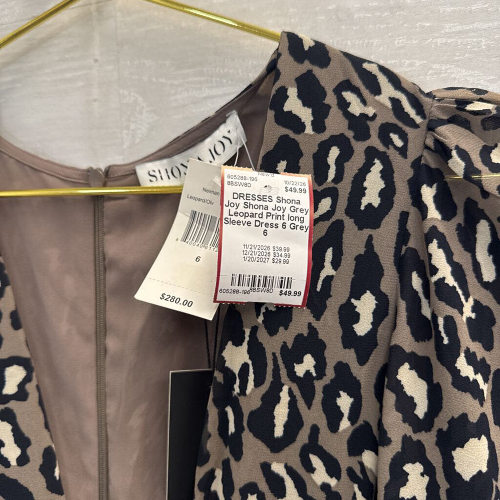 Shona Joy Grey Leopard Print long Sleeve Dress 6