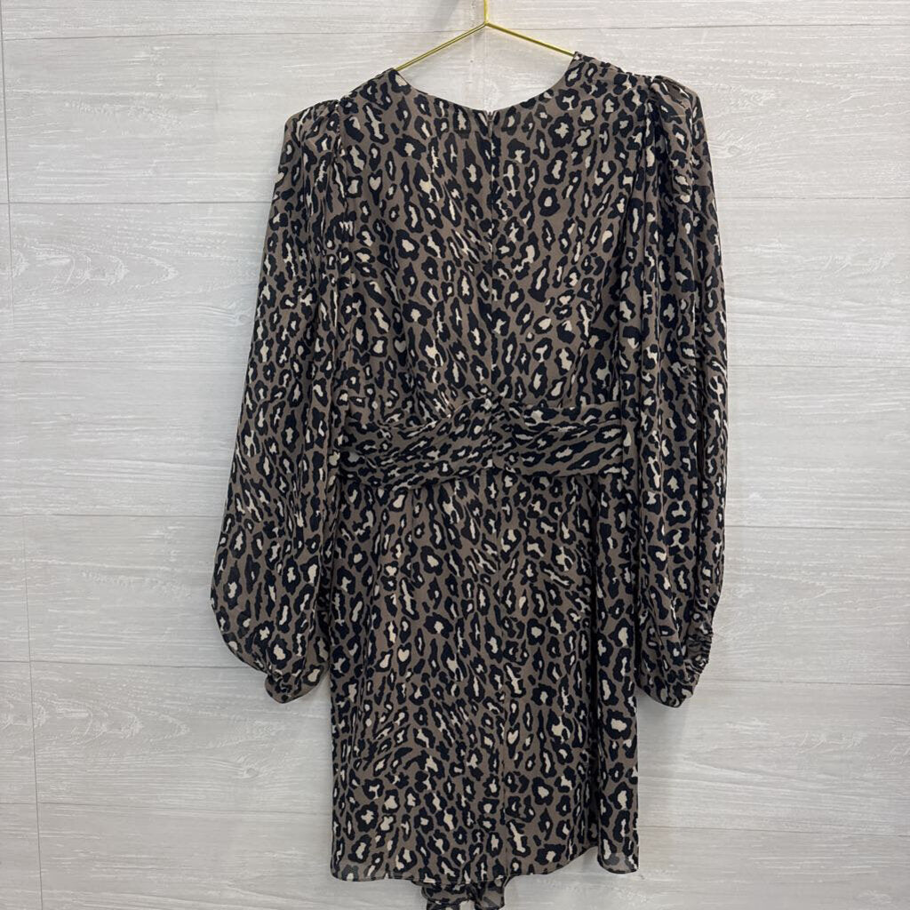 Shona Joy Grey Leopard Print long Sleeve Dress 6
