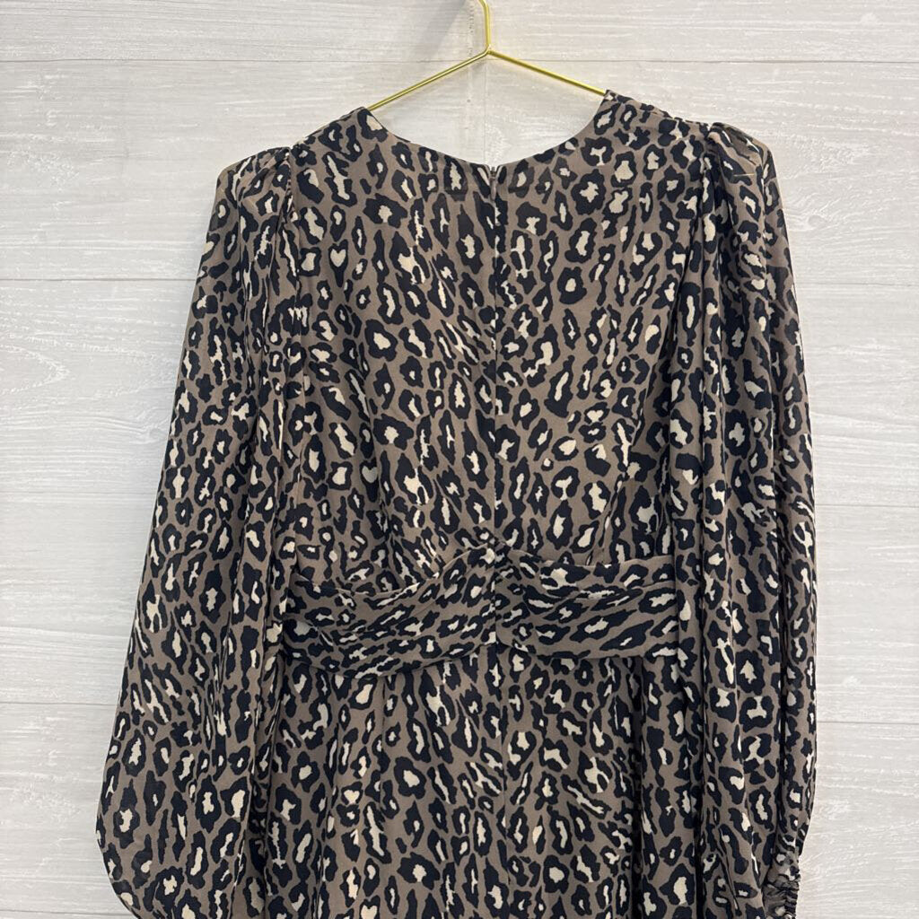 Shona Joy Grey Leopard Print long Sleeve Dress 6