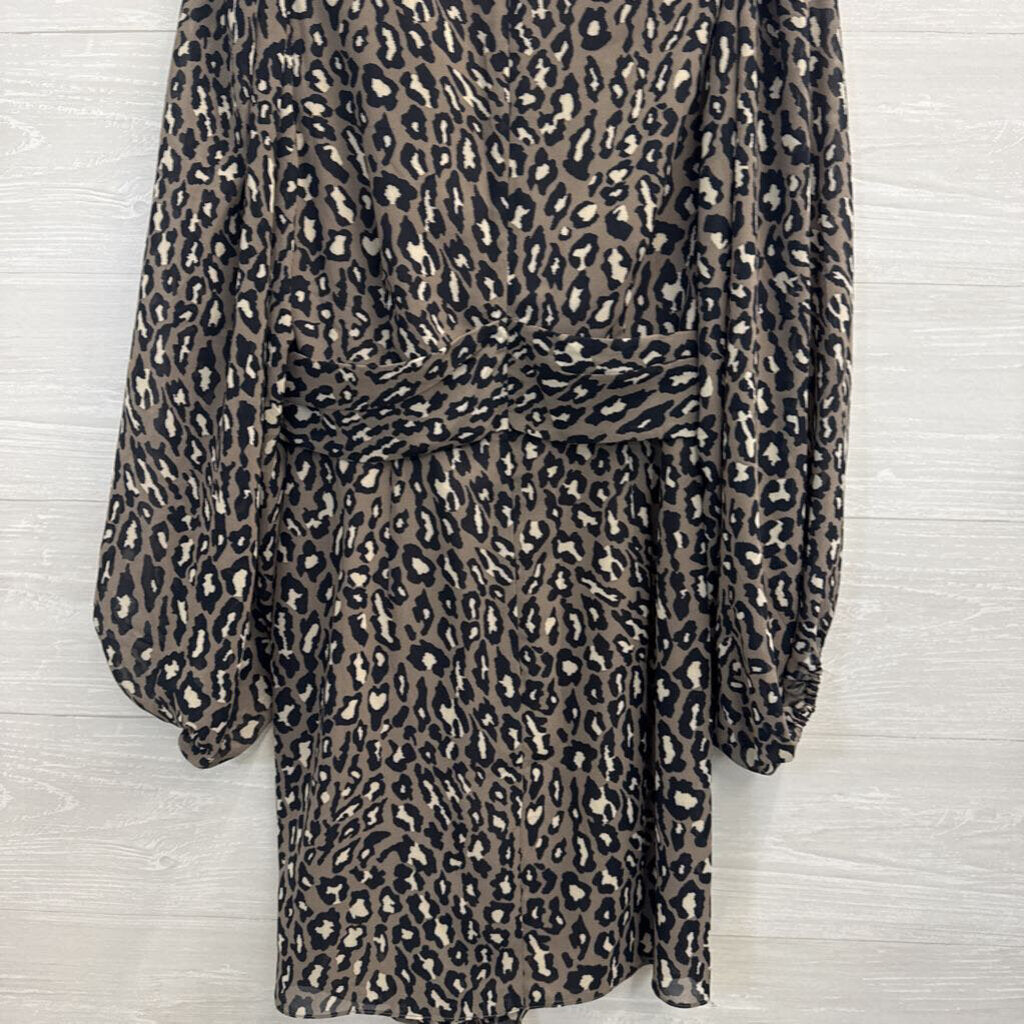 Shona Joy Grey Leopard Print long Sleeve Dress 6