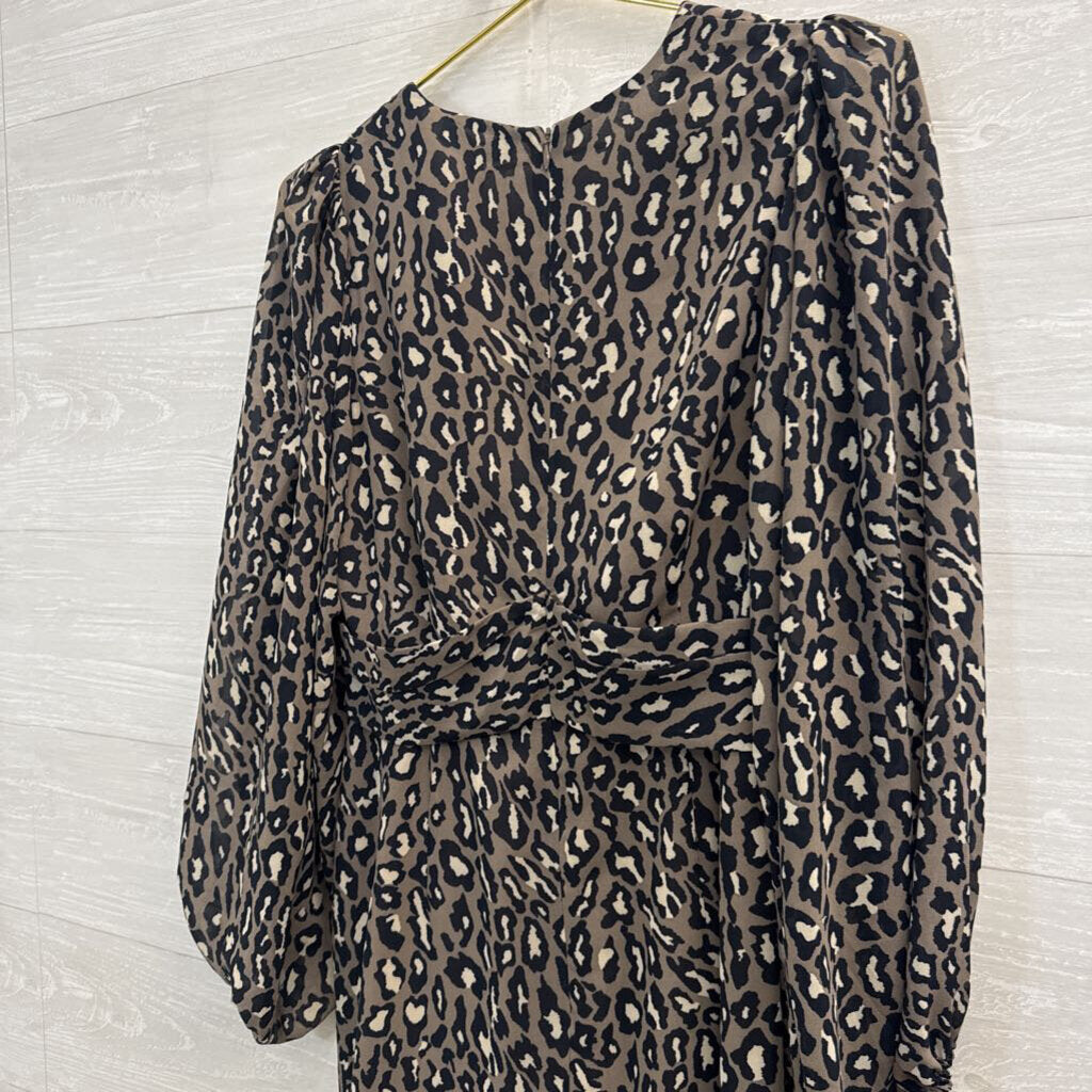 Shona Joy Grey Leopard Print long Sleeve Dress 6