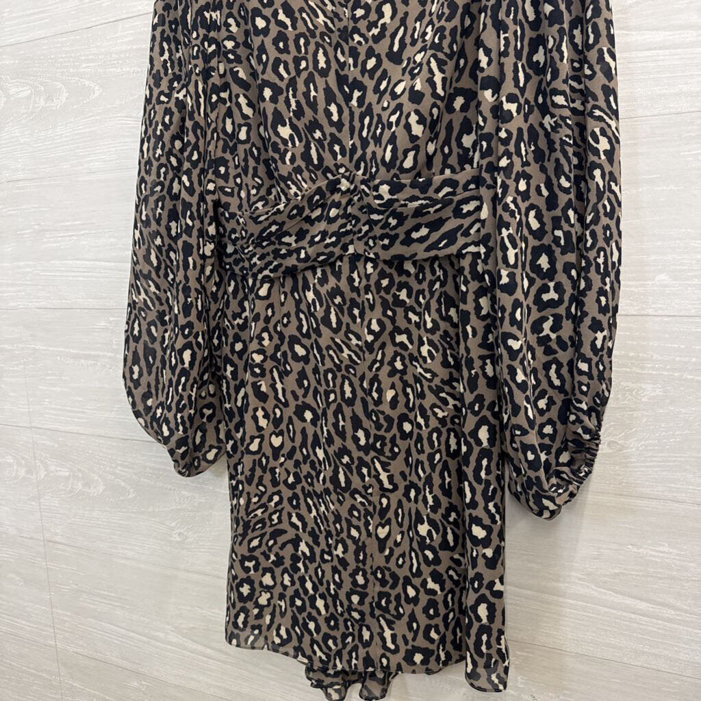 Shona Joy Grey Leopard Print long Sleeve Dress 6