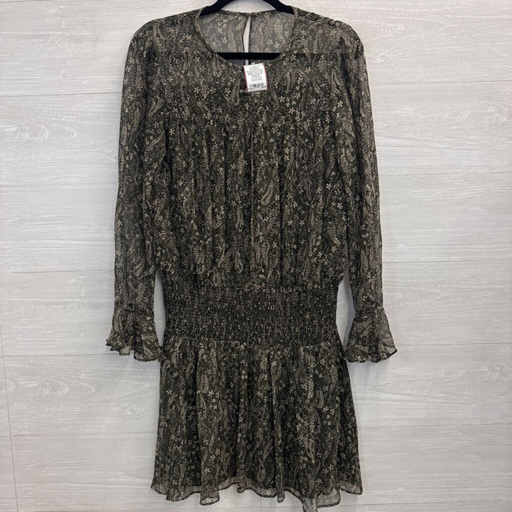 Shoshanna Green/ Beige Print Long Sleeve Dress 6