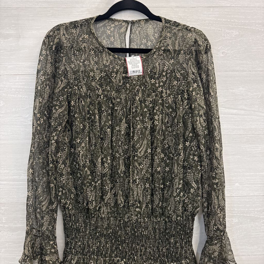 Shoshanna Green/ Beige Print Long Sleeve Dress 6