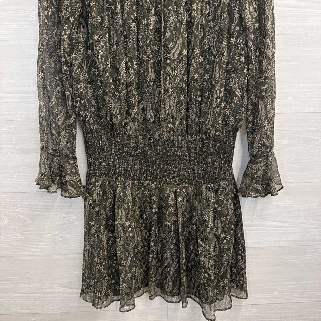 Shoshanna Green/ Beige Print Long Sleeve Dress 6