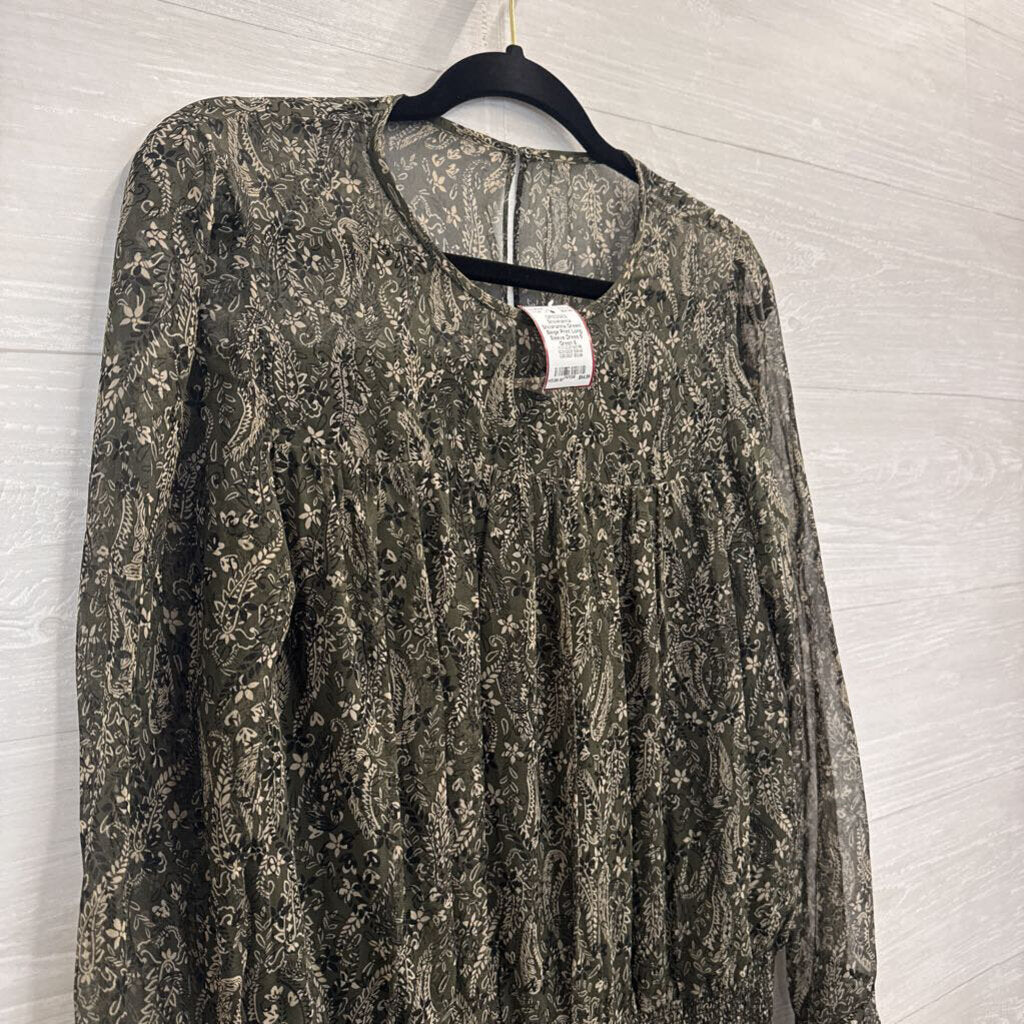 Shoshanna Green/ Beige Print Long Sleeve Dress 6