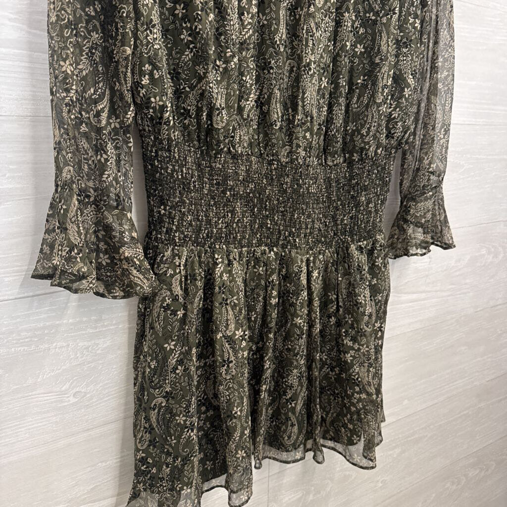 Shoshanna Green/ Beige Print Long Sleeve Dress 6