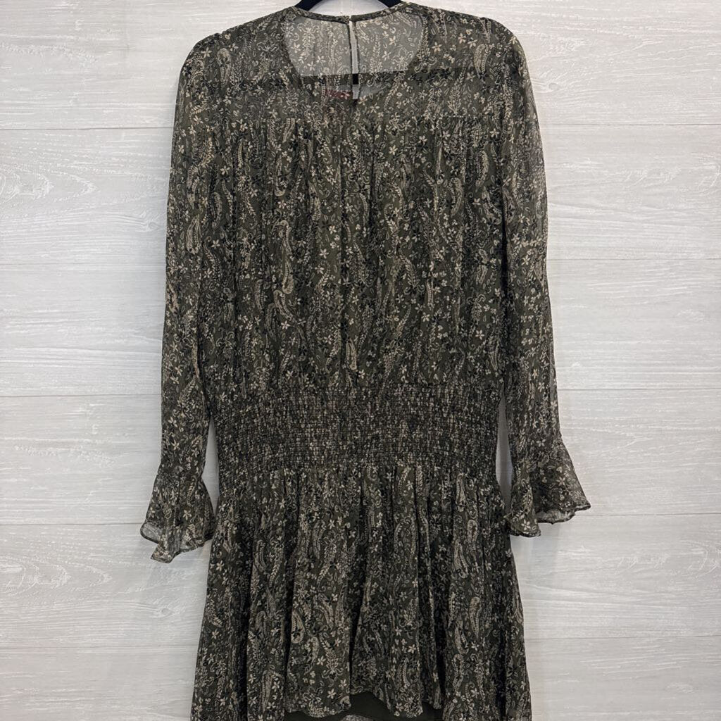 Shoshanna Green/ Beige Print Long Sleeve Dress 6