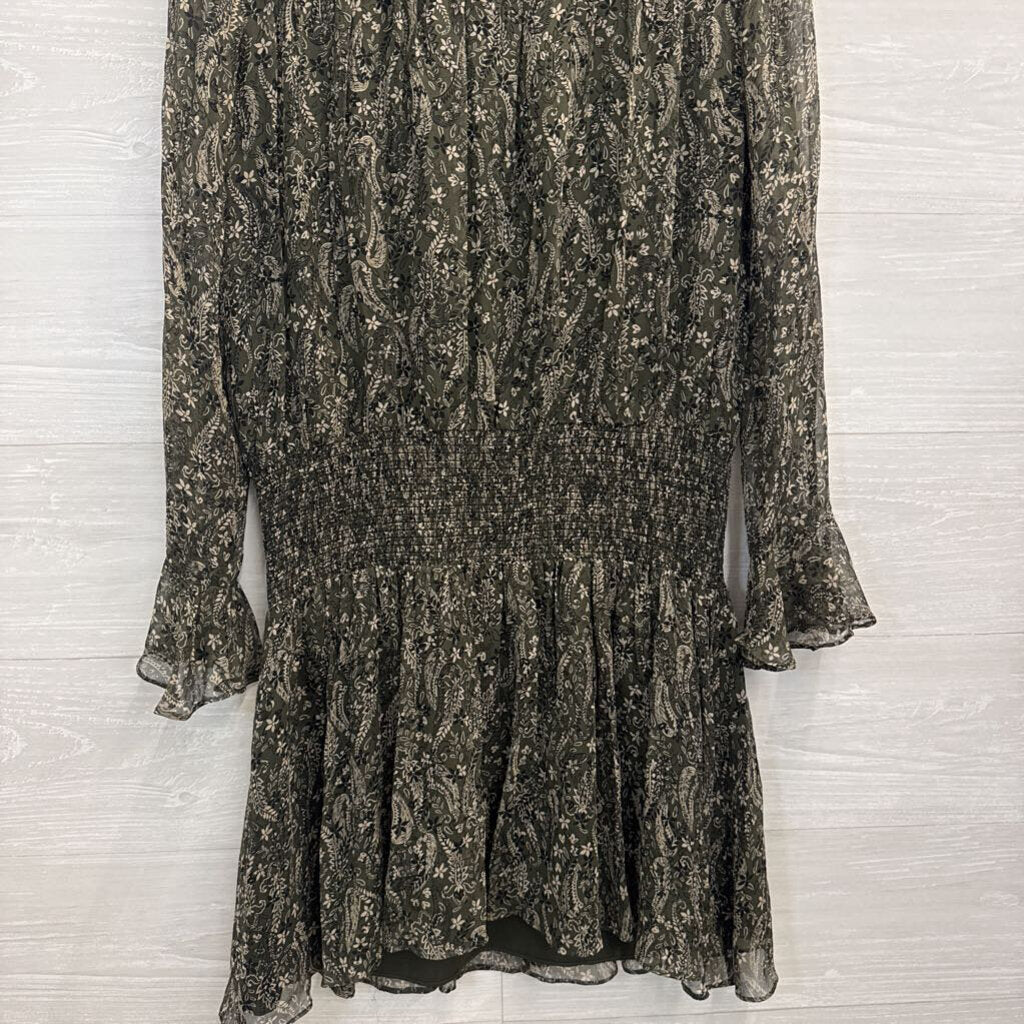 Shoshanna Green/ Beige Print Long Sleeve Dress 6