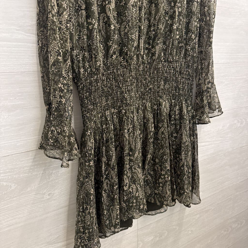 Shoshanna Green/ Beige Print Long Sleeve Dress 6