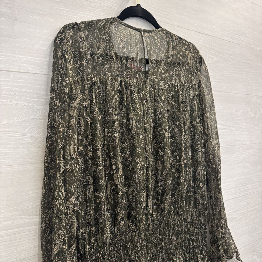 Shoshanna Green/ Beige Print Long Sleeve Dress 6