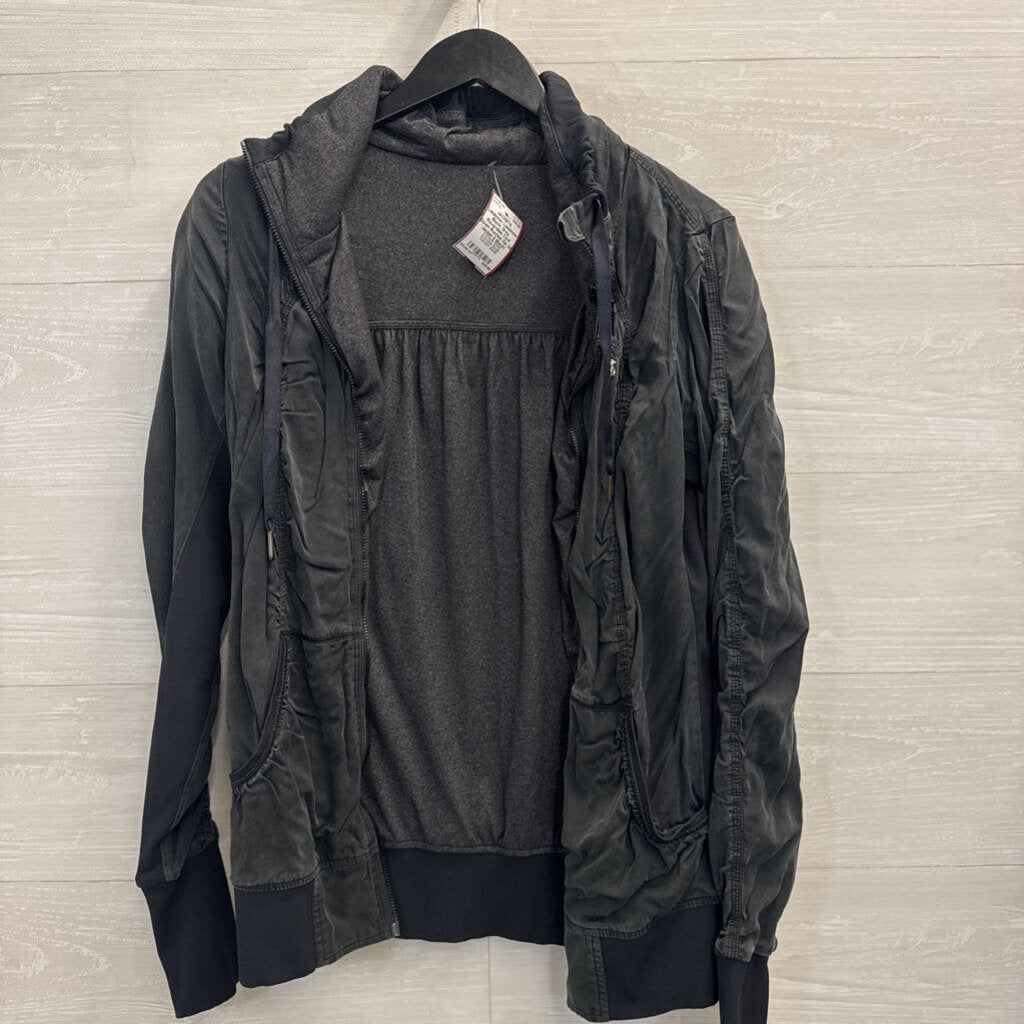 Lululemon Black/ Grey Reversible Cool Down Ruched Zip Up Jacket 8