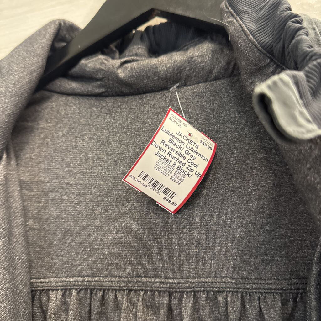 Lululemon Black/ Grey Reversible Cool Down Ruched Zip Up Jacket 8