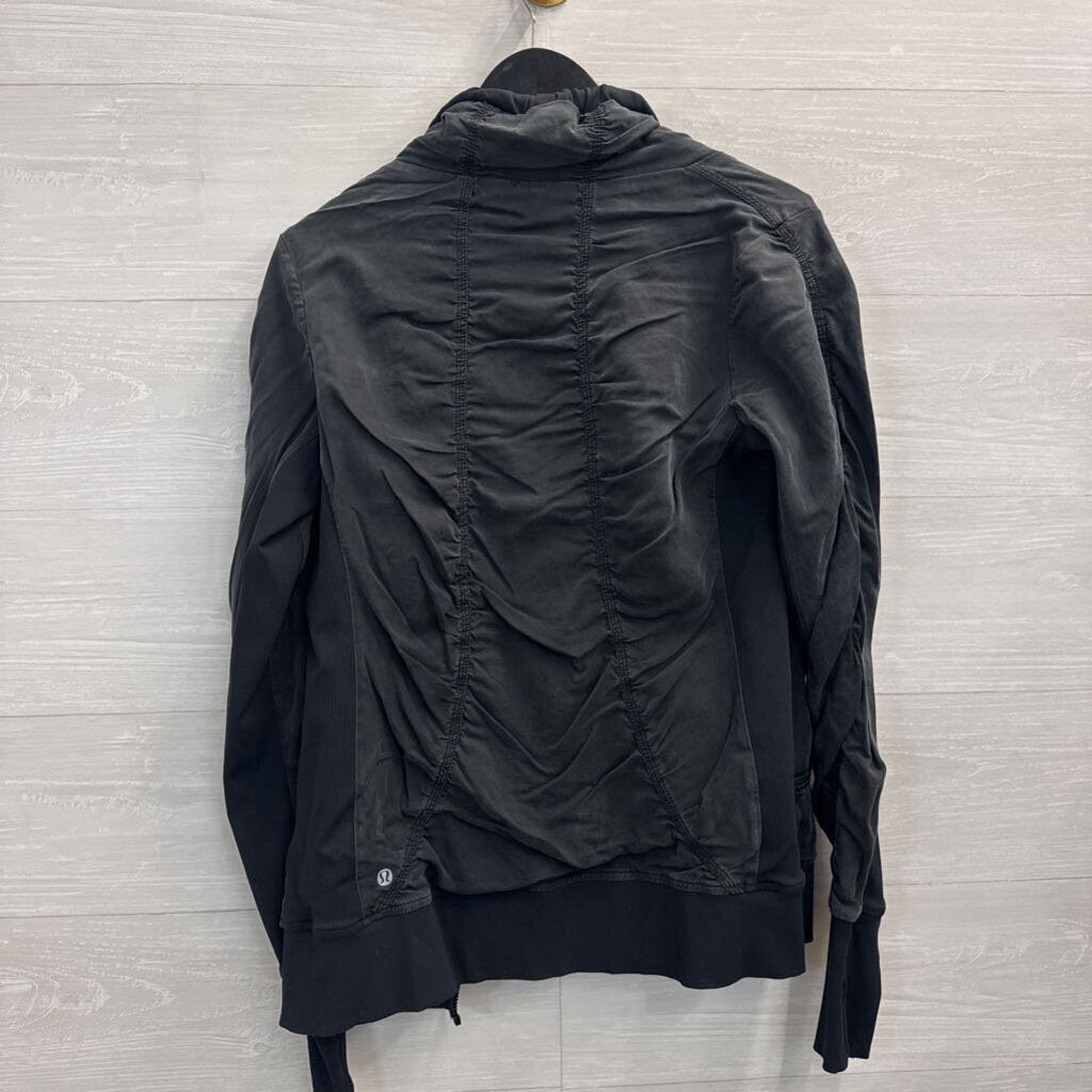 Lululemon Black/ Grey Reversible Cool Down Ruched Zip Up Jacket 8