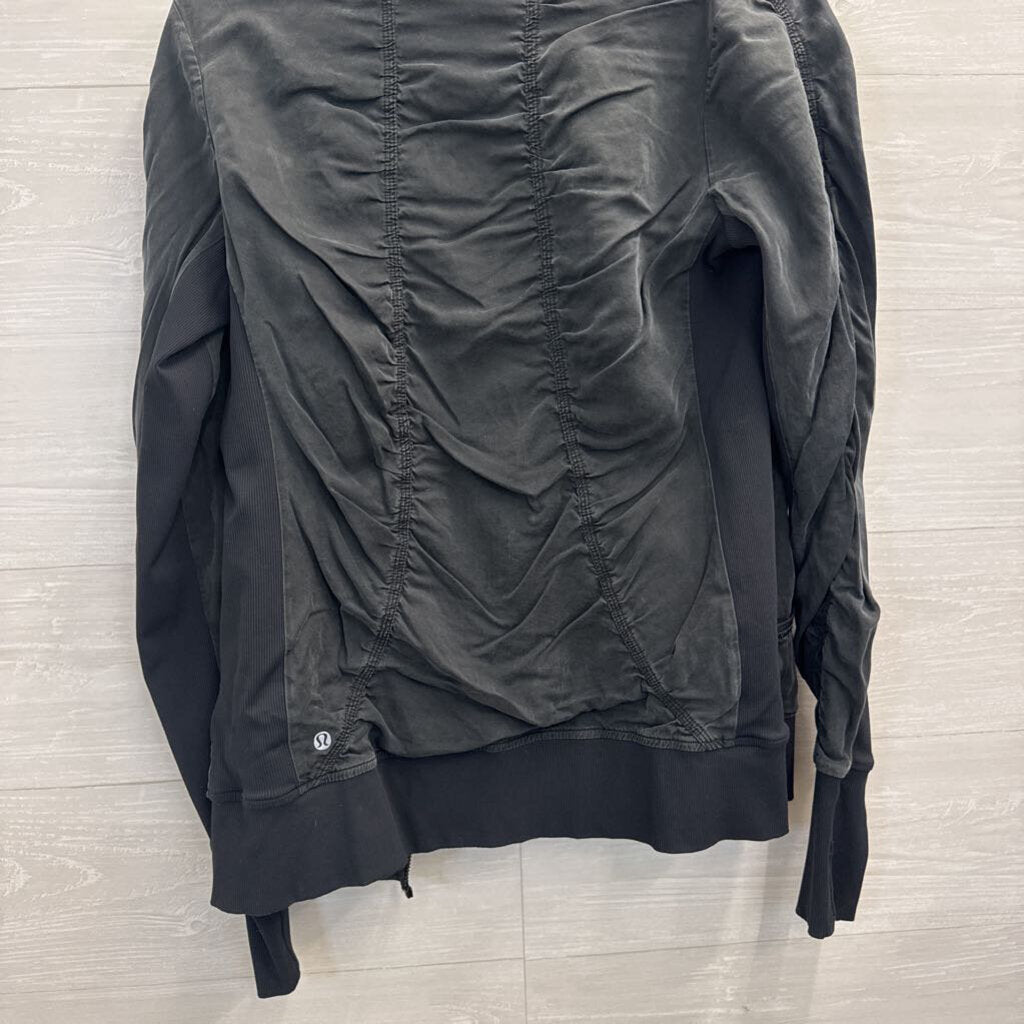 Lululemon Black/ Grey Reversible Cool Down Ruched Zip Up Jacket 8