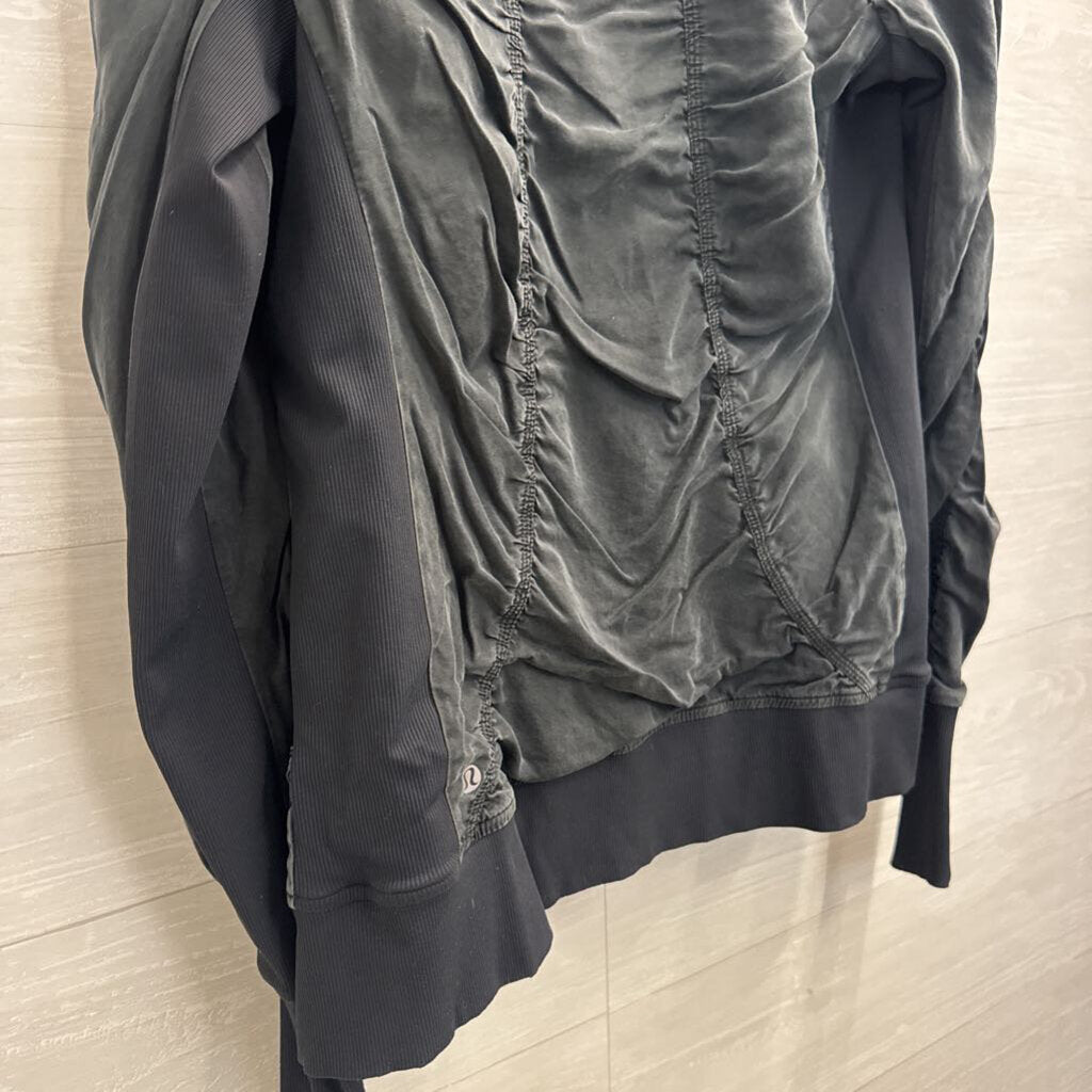 Lululemon Black/ Grey Reversible Cool Down Ruched Zip Up Jacket 8