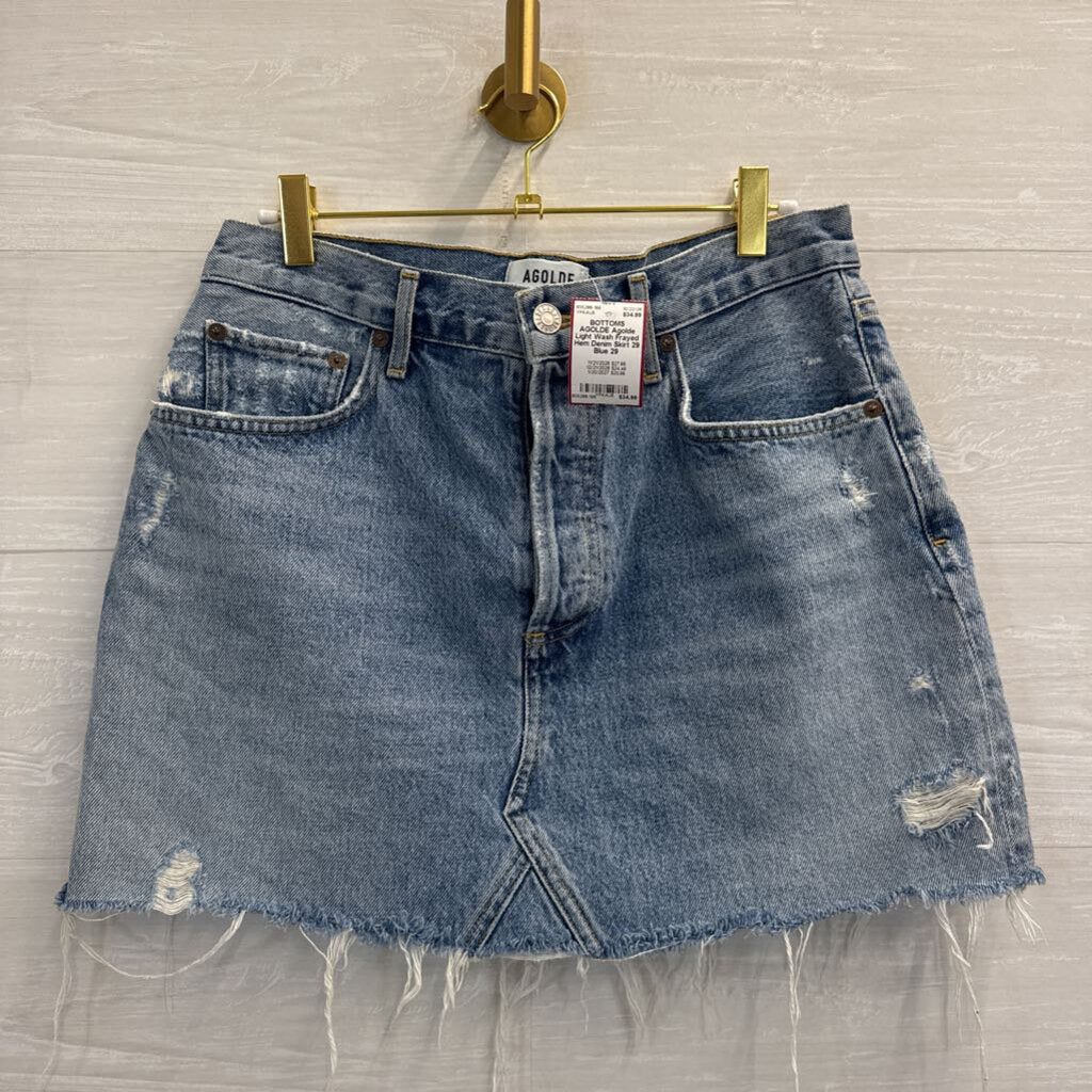 Agolde Light Wash Frayed Hem Denim Skirt 29