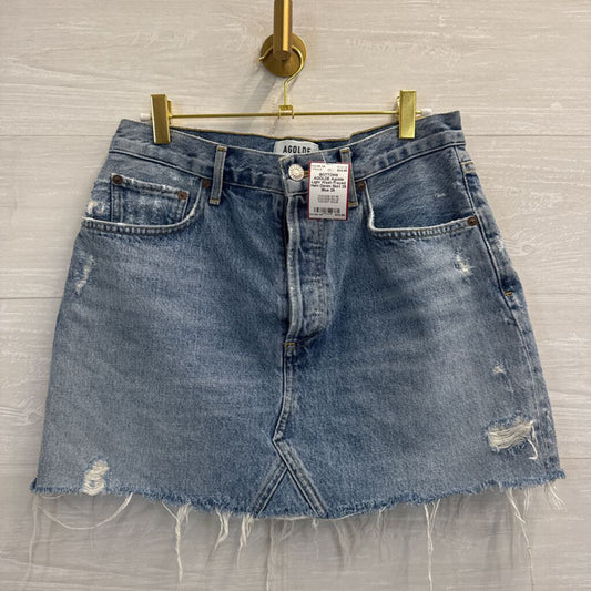 Agolde Light Wash Frayed Hem Denim Skirt 29