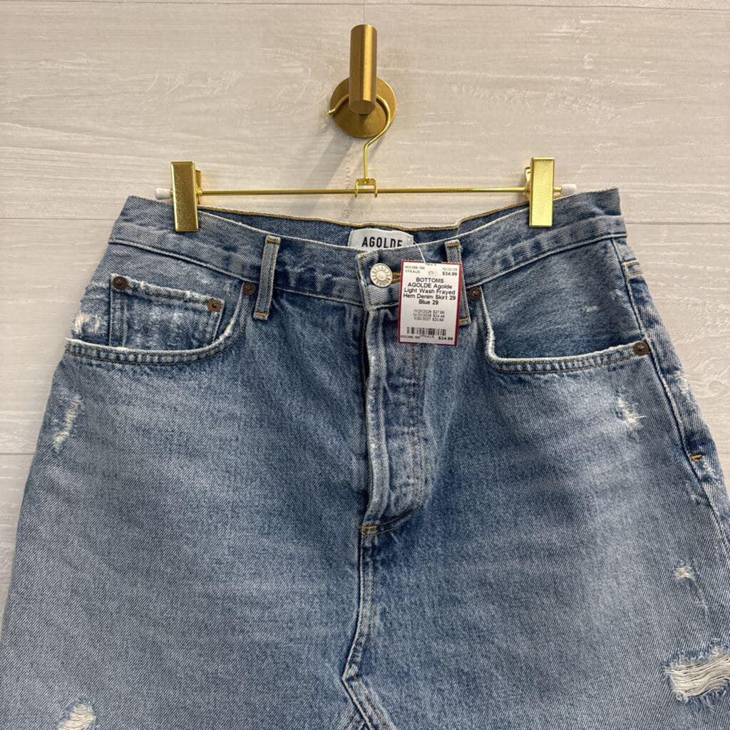Agolde Light Wash Frayed Hem Denim Skirt 29