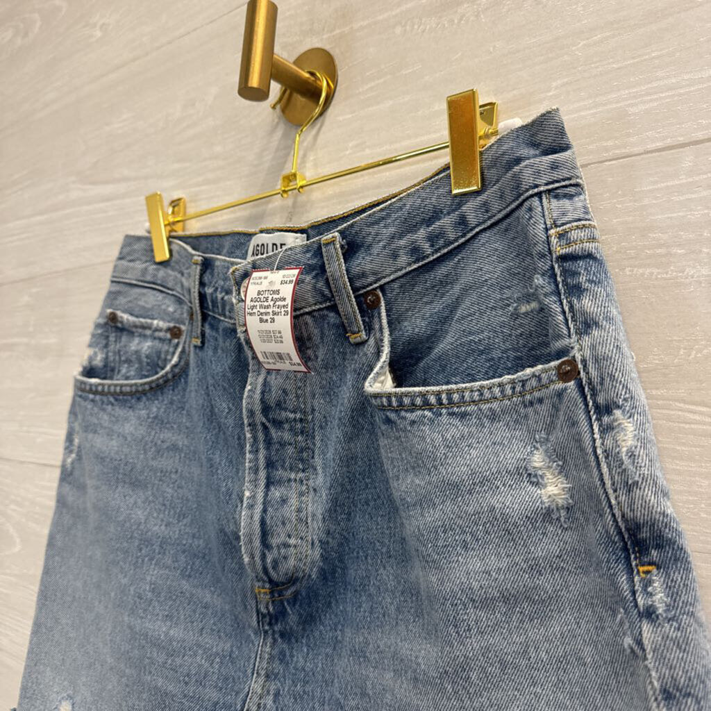 Agolde Light Wash Frayed Hem Denim Skirt 29