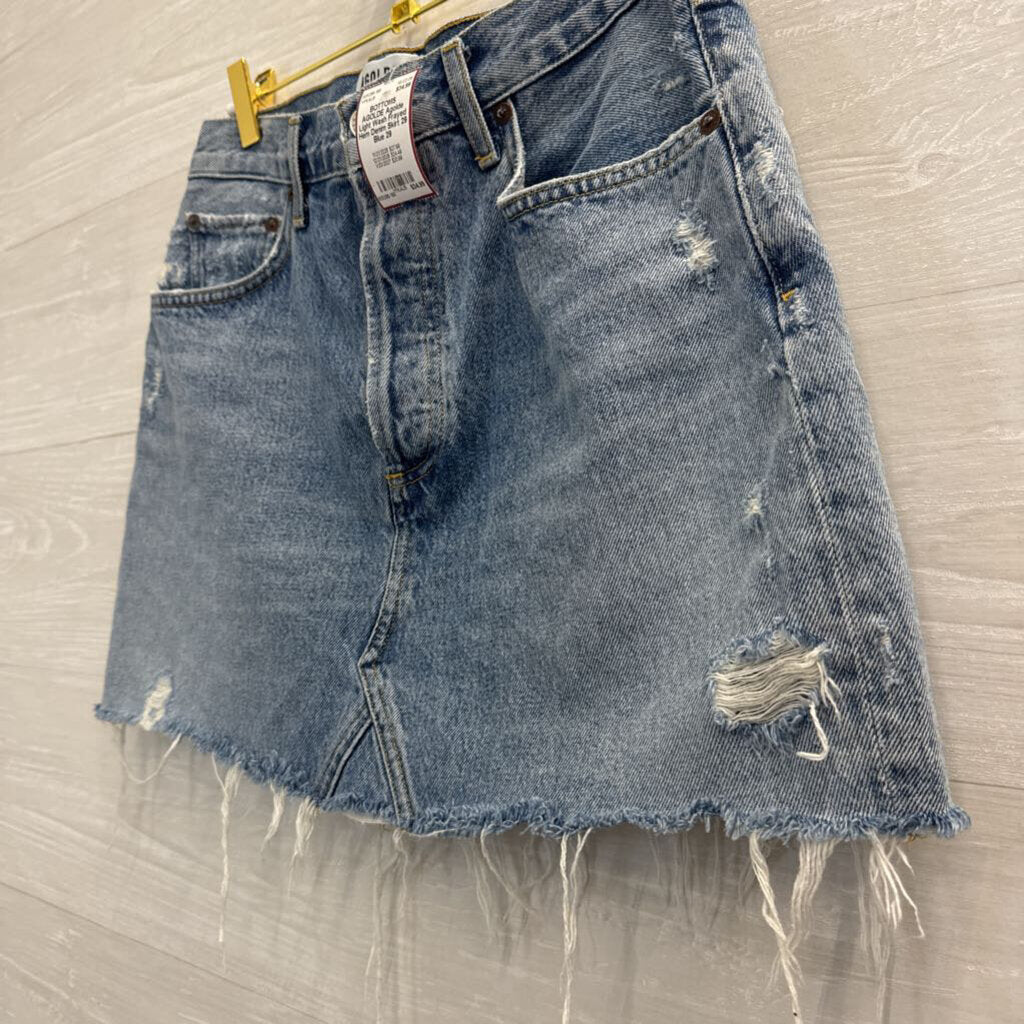 Agolde Light Wash Frayed Hem Denim Skirt 29