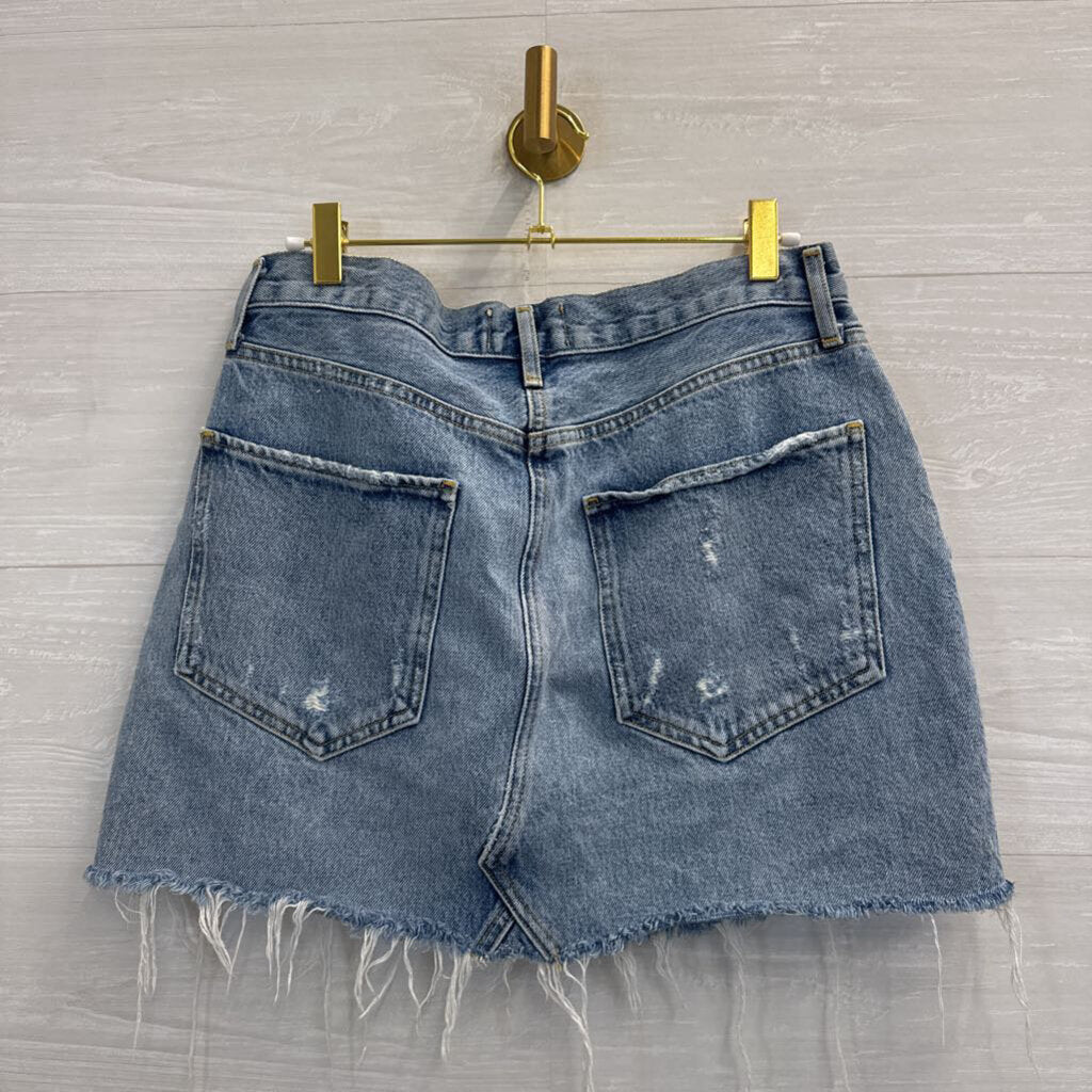 Agolde Light Wash Frayed Hem Denim Skirt 29
