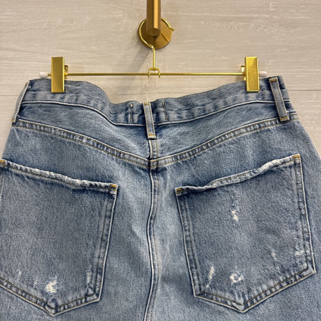 Agolde Light Wash Frayed Hem Denim Skirt 29