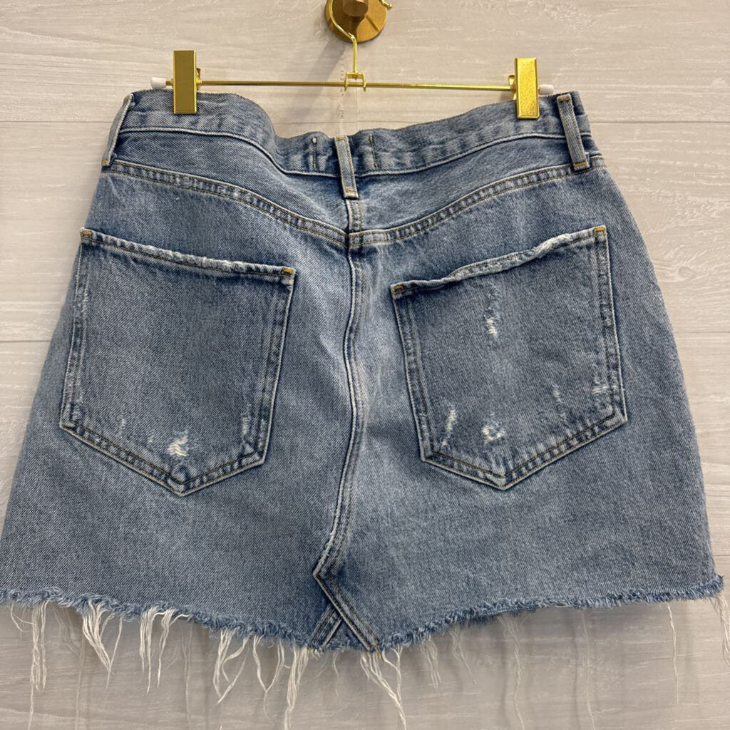 Agolde Light Wash Frayed Hem Denim Skirt 29