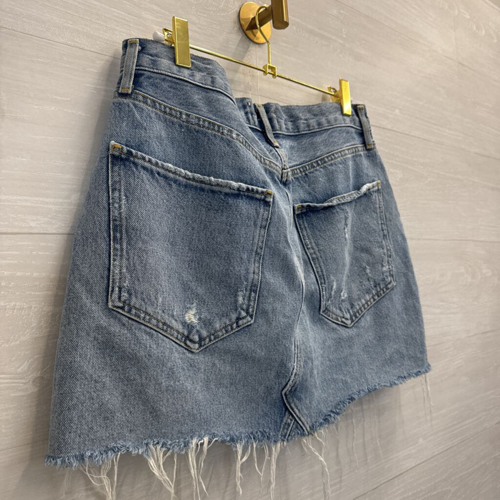 Agolde Light Wash Frayed Hem Denim Skirt 29
