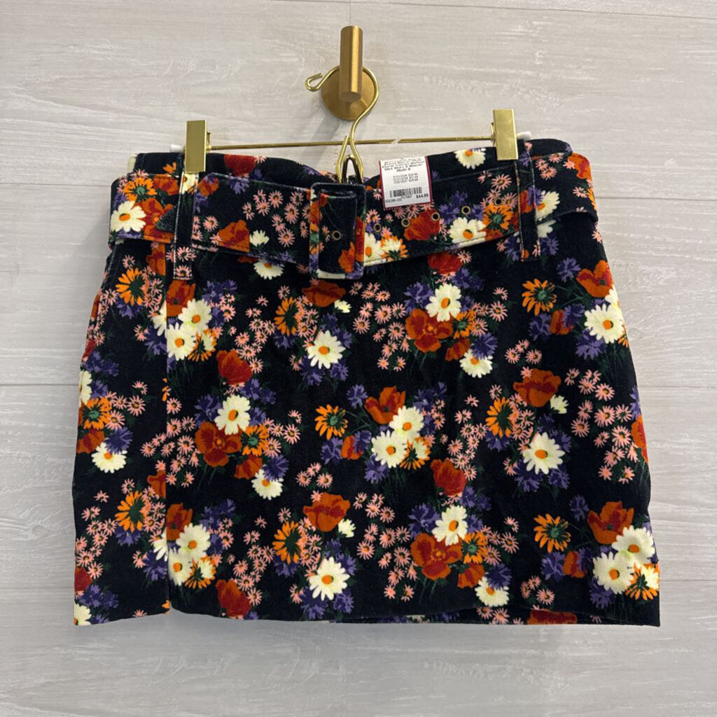 Staud Black/ Multi Floral Velvet Belted Mini Skirt 8