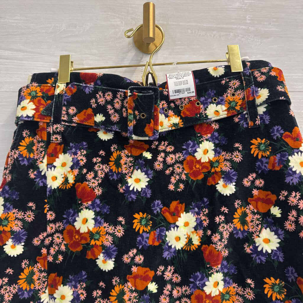 Staud Black/ Multi Floral Velvet Belted Mini Skirt 8