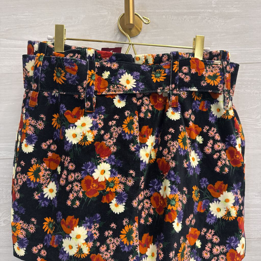 Staud Black/ Multi Floral Velvet Belted Mini Skirt 8