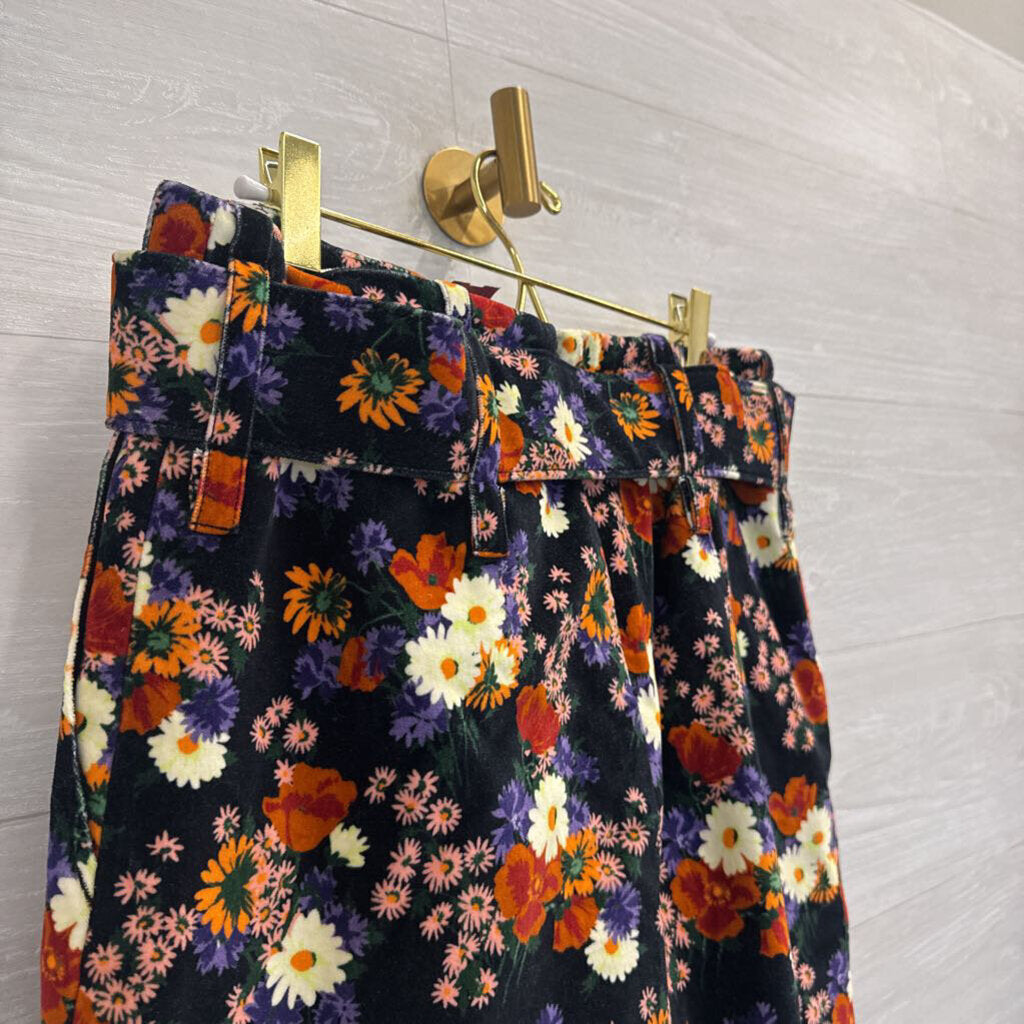Staud Black/ Multi Floral Velvet Belted Mini Skirt 8
