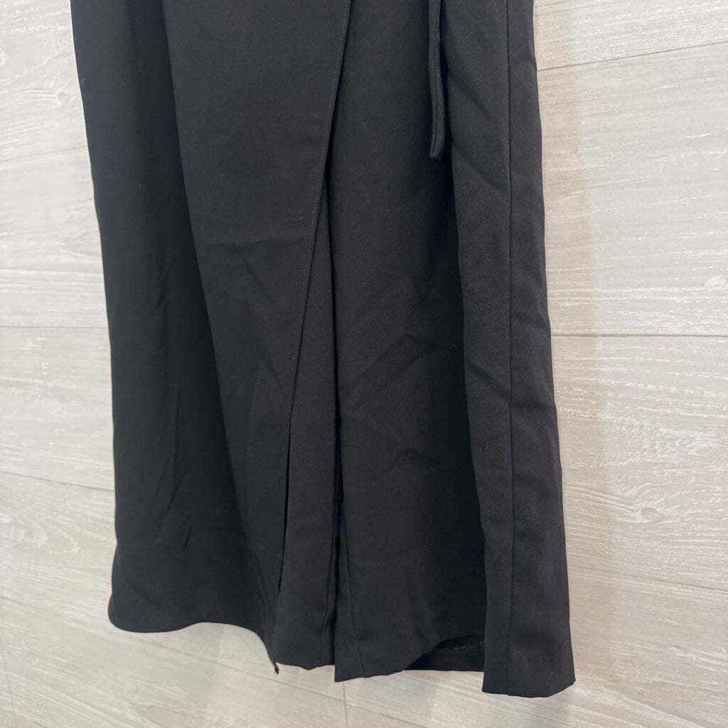 Amanda Uprichard Black Cropped Wide Leg Wrap Pants Medium