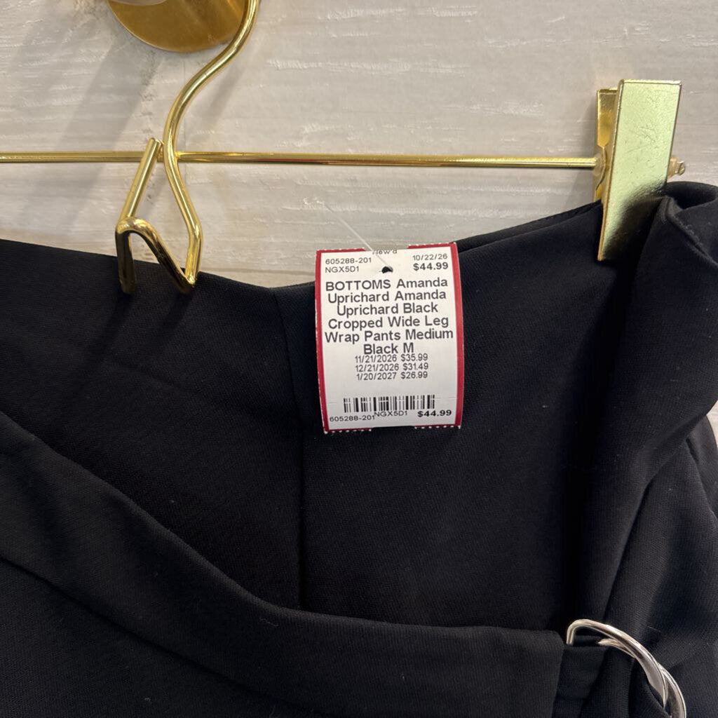 Amanda Uprichard Black Cropped Wide Leg Wrap Pants Medium