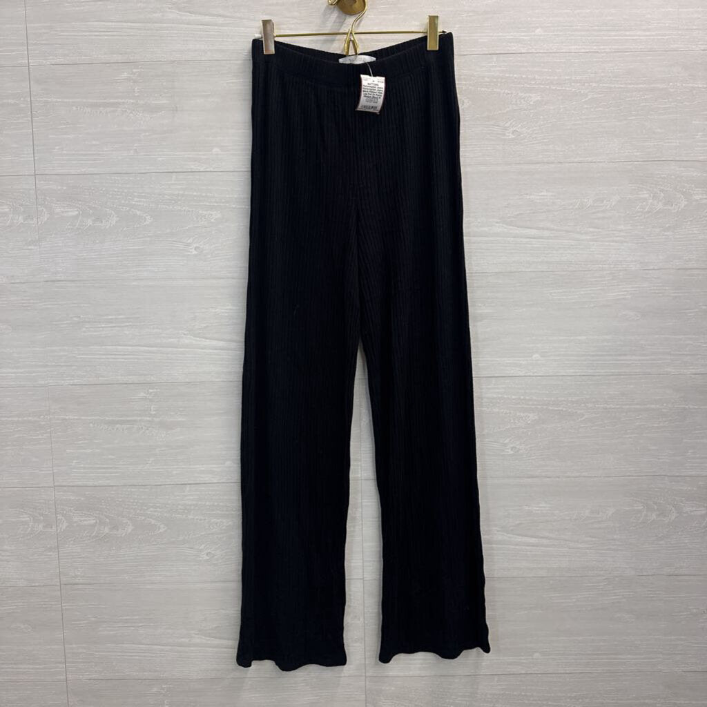 Reformation Jeans Black Ribbed Wide Leg Pull On Pants Medium