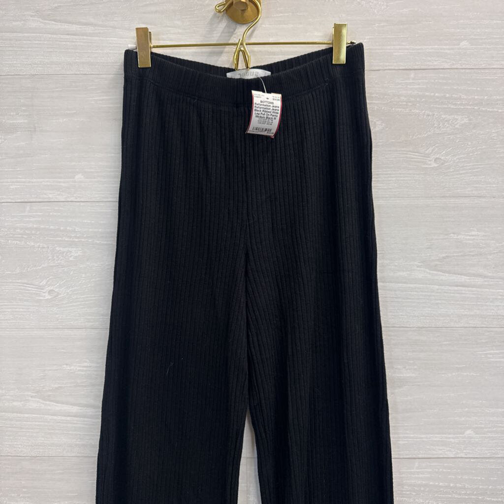 Reformation Jeans Black Ribbed Wide Leg Pull On Pants Medium