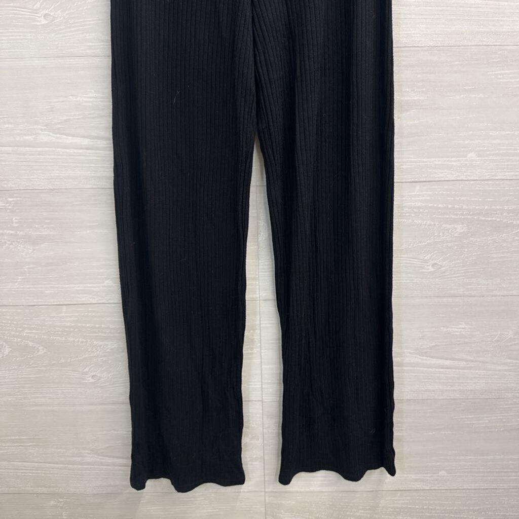 Reformation Jeans Black Ribbed Wide Leg Pull On Pants Medium