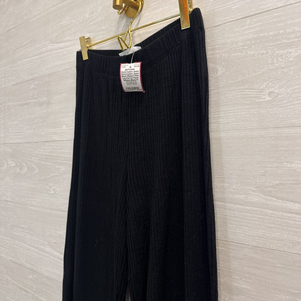 Reformation Jeans Black Ribbed Wide Leg Pull On Pants Medium