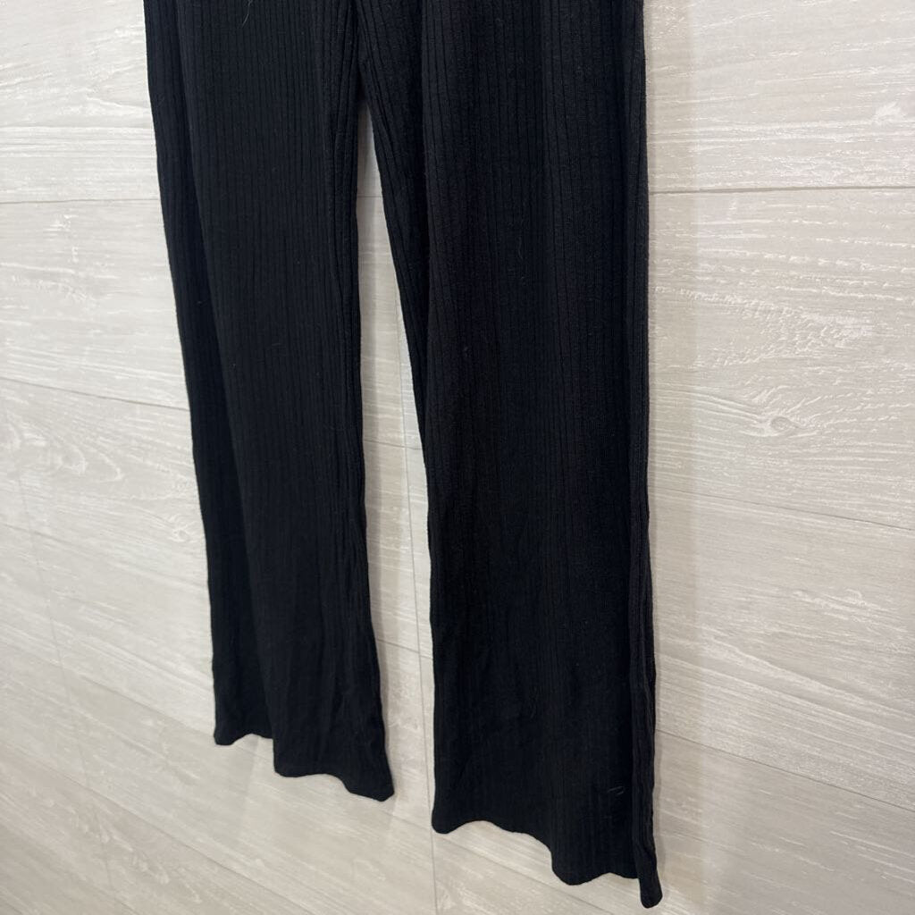 Reformation Jeans Black Ribbed Wide Leg Pull On Pants Medium