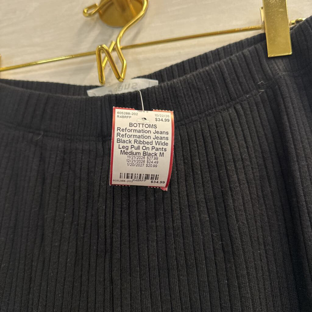 Reformation Jeans Black Ribbed Wide Leg Pull On Pants Medium