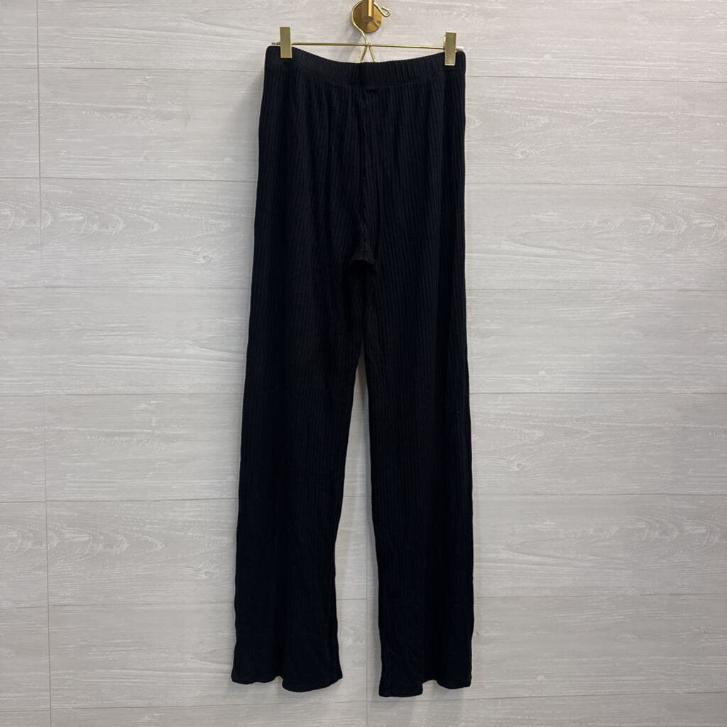 Reformation Jeans Black Ribbed Wide Leg Pull On Pants Medium
