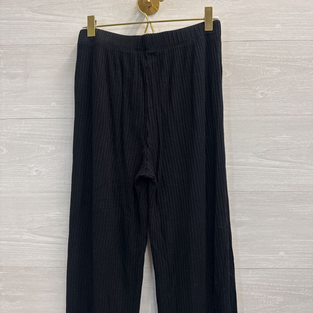 Reformation Jeans Black Ribbed Wide Leg Pull On Pants Medium