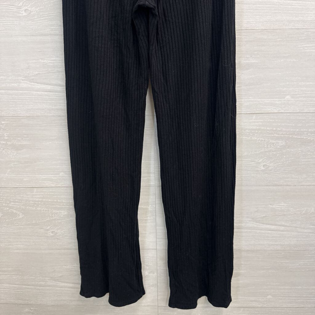 Reformation Jeans Black Ribbed Wide Leg Pull On Pants Medium